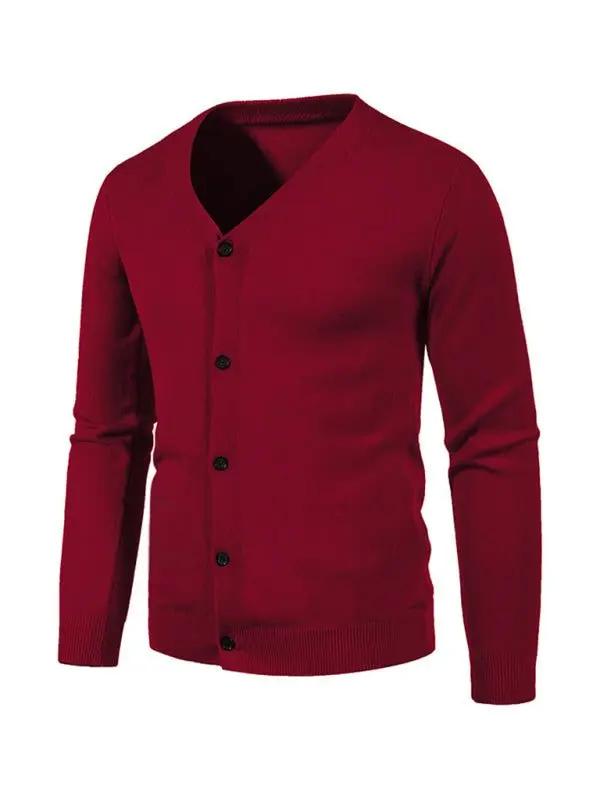 Stylish Men's Solid Color V-Neck Cardigan Sweater for All Seasons - MENLL